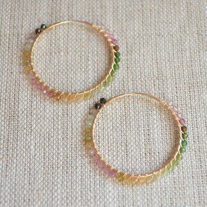 Tourmaline Gemstone Hoop Earrings in Gold - Hand Made in Canada